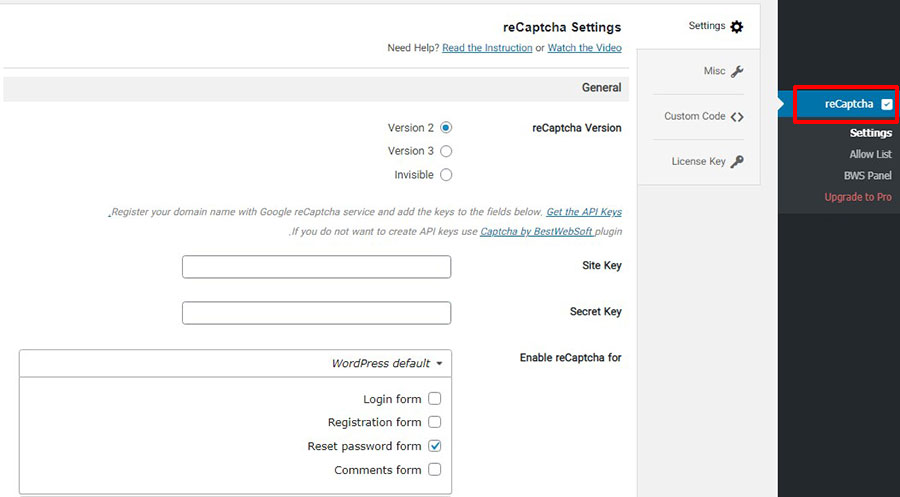 درج کپچا برای وردپرس با افزونه reCaptcha by BestWebSoft