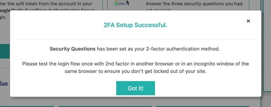 تنظیمات افزونه Two Factor Authentication