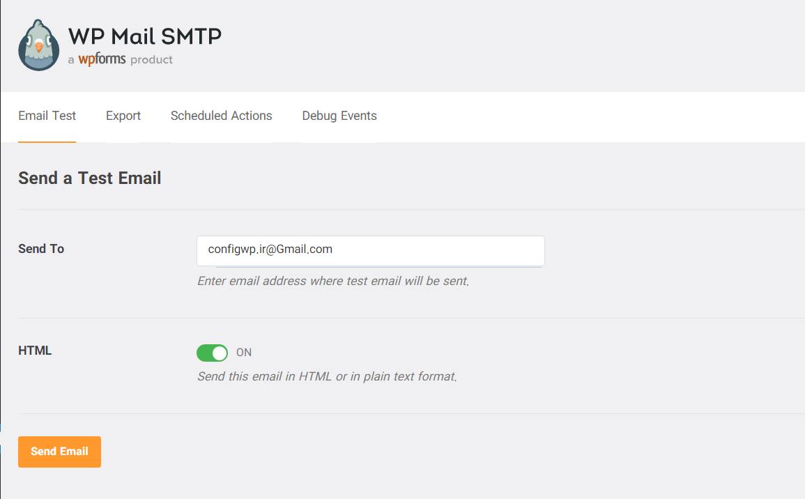 تست ارسال ایمیل در افزونه WP Mail SMTP by WPForms
