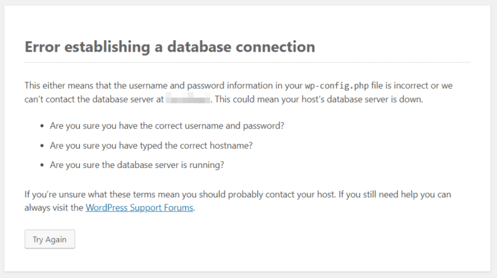 خطای error establishing a database connection