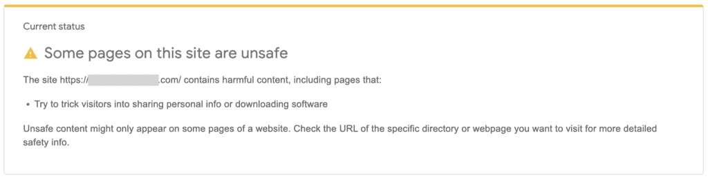 نمایش پیغام some pages on this site are unsafe توسط ابزار Safe Browsing site status گوگل برای سایت هک شده