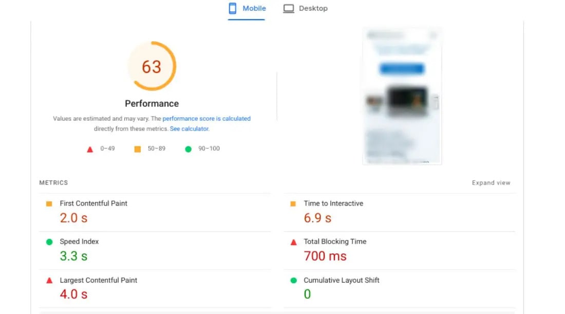 performance در ابزار PageSpeed Insights