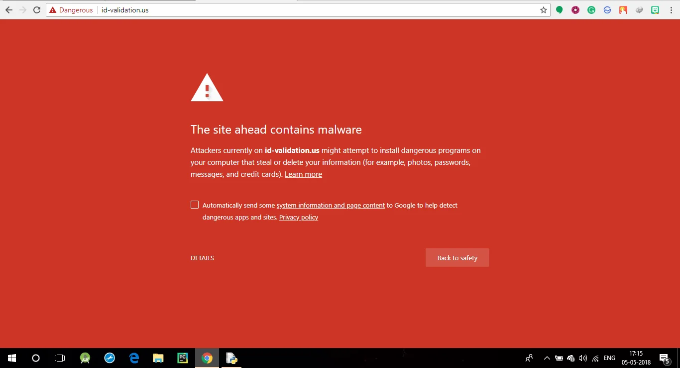 خطای Deceptive site ahead