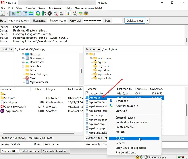 حذف فایل جدید htaccess.