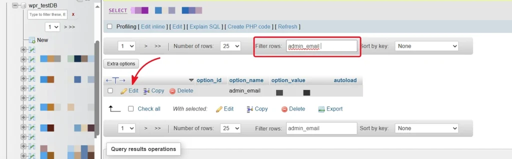 تغییر ایمیل وردپرس از طریق دیتابیس phpMyAdmin